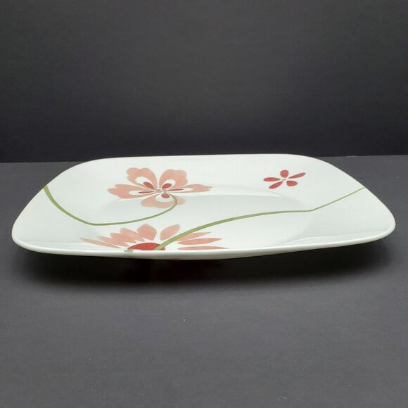 Corelle Pretty Pink Square Dinner Plates Corning White Plate Pink Flowers - Picture 3 of 6